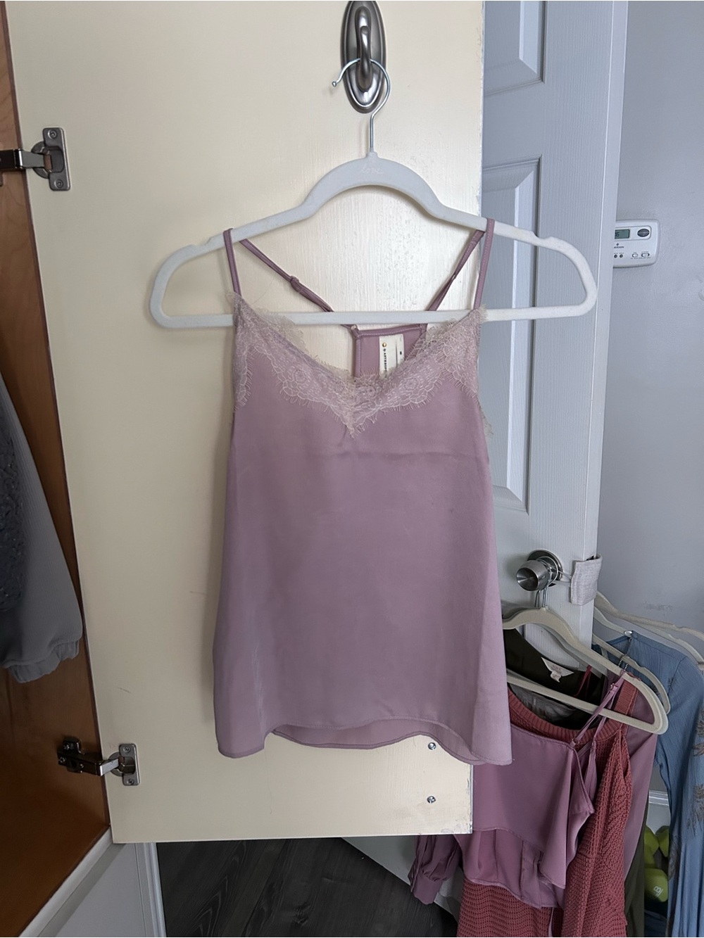 Anthropologie light baby pink lace trim tank top with adjustable straps
